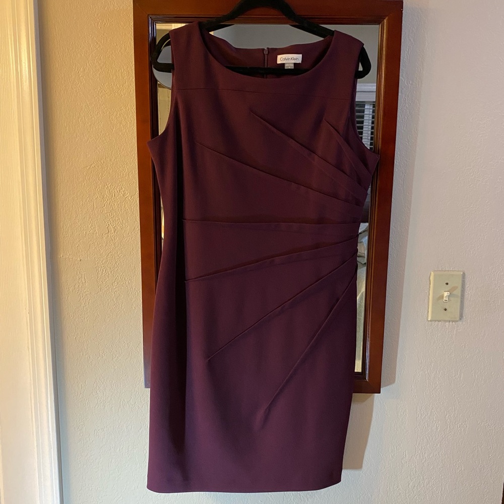 Calvin Klein Purple Ruched Sheath Midi Dress